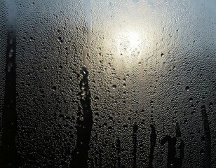 Wall Mural - closeup view capturing the intricate condensation of fog on a window glass surface, showcasing the d