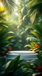 © organik - product podium in nature outdoors forest blurred green background. natural product placement, pedestal stand display, spring or summer cosmetics concept