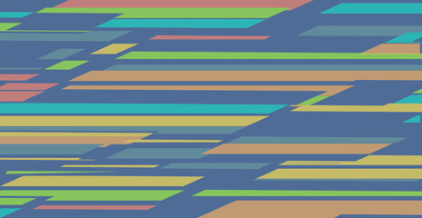 Leinwandbilder - Abstract horizontal stripes in vibrant pastel shades on a blue background. Modern minimalist pattern with dynamic overlapping lines and colorful geometric design.
