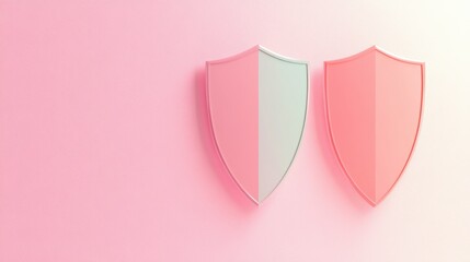 Poster - A minimal design of three pink shields, set on a calm pastel surface, signifying protection and encryption.