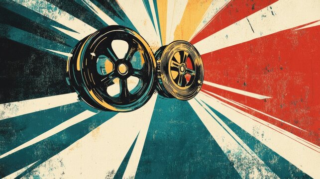 Vintage-inspired movie poster with bold title, dramatic visuals, and iconic film reel elements in a retro aesthetic.