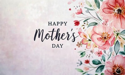 Wall Mural - A colorful floral background with the words Happy Mother's Day written in pink. Concept of warmth and love for mothers