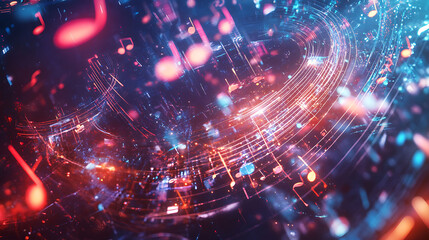 Poster - Abstract swirling musical notes in vibrant colors