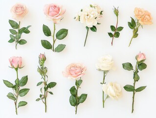 Wall Mural - A collection of various rose stems with pastel flowers