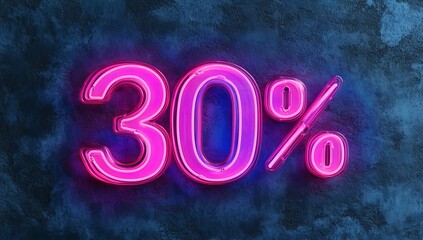 Canvas Print - A vivid neon pink sign, highlighting a 30% discount, is prominently displayed on a dark wall, creating an eye-catching advertisement for a Black Friday sale.