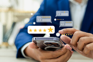 Wall Mural - online customer satisfaction survey service concept, client rate service from experience in applicat