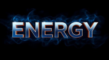 Poster - Energy Word in Bold Futuristic Font Emerging from Swirling Cloud of Ethereal Smoke, Capturing Power and Dynamism