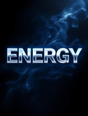 Poster - Energy Word in Bold Futuristic Font Emerging from Swirling Cloud of Ethereal Smoke, Capturing Power and Dynamism