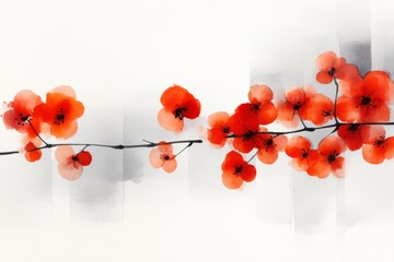 Leinwandbilder - A single kumquat branch sketched in minimalist detail, set against a light gray background