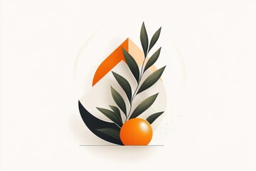 Aufkleber - A stylized graphic of a kumquat tree, drawn with clean lines and muted earthy tones