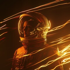 Wall Mural - Astronaut in a spacesuit with light trails