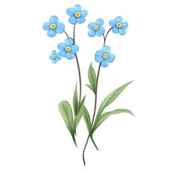 Wall Mural - illustration of blue forget-me-not flowers with green leaves