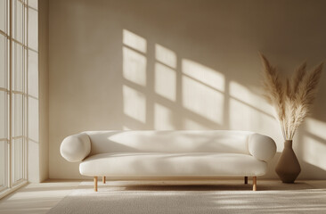 Wall Mural - Minimalist design setup with an sofa in a blank living room, ideal for stylish interior concepts