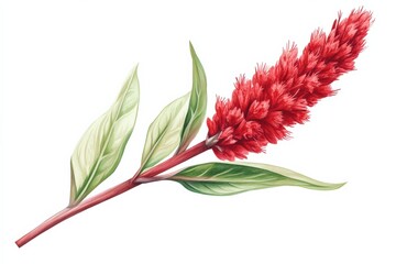 Wall Mural - a red flower and green leaves