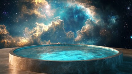 Poster - A serene pool in a cosmic setting, blending tranquility with the vastness of space.