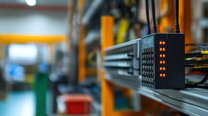 Aufkleber - network server equipment with blinking orange lights is operating in a data center, ensuring smooth 