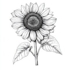 Wall Mural - a black and white drawing of a sunflower