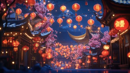 Wall Mural - the beauty of old buildings and lanterns at night