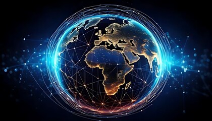 Wall Mural - A glowing Earth globe surrounded by a network of interconnected lines against a dark background