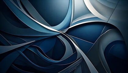 Wall Mural - Layered dark blue abstract shapes create a swirling, dynamic, and modern design.