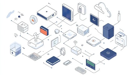 Poster - Cloud computing visualization featuring interconnected devices representing IoT and digital storage solutions.