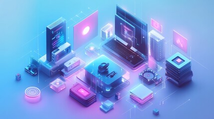 Poster - Cloud computing visualization featuring interconnected devices representing IoT and digital storage solutions.