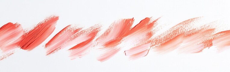 Poster - Creative brush strokes in soft peach and coral colors on a minimalist white background showcasing artistic texture and design