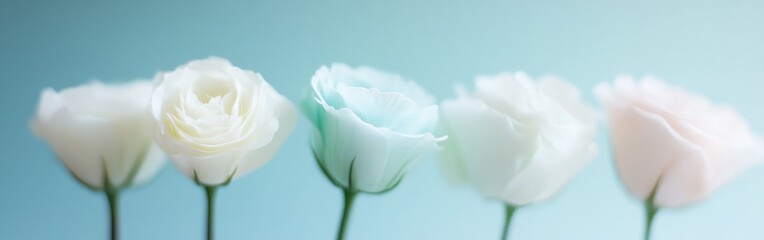 Poster - Soft pastel flowers arranged in a minimalist gradient background showcasing a tranquil aesthetic in a serene setting