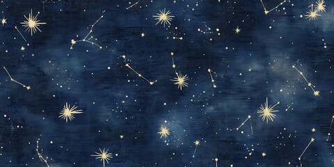 Poster - Celestial texture showcasing constellations and shimmering stars in a dark blue cosmic background