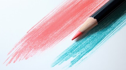 Poster - Elegant gradient pencil strokes create a soft blend of coral and teal hues on a clean background