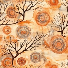Poster - Intricate doodle cartoon drawing featuring swirling patterns and tree branches in warm earth tones