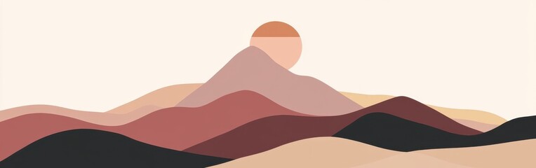 Poster - Abstract silhouette of a mountain peak at sunset with soft color gradients creating a tranquil atmosphere