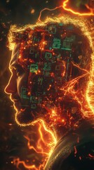 Poster - Vibrant profile of a man filled with digital circuitry in a glowing design
