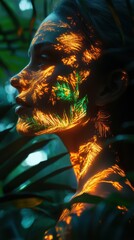 Aufkleber - Surreal glow of a woman surrounded by lush greenery in a mysterious forest at dusk