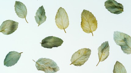 Wall Mural - mint leaves on a white background