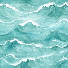 Aufkleber - Serene watercolor doodle of gentle ocean waves in varying shades of blue and green