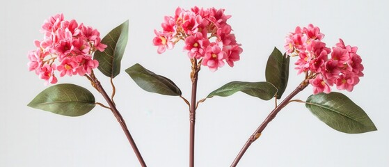 Poster - three pink artificial flower stems against a white background