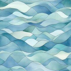 Poster - Calming watercolor doodle featuring gentle waves in soothing blue tones