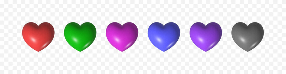 Poster - 3D hearts set of different colors. Volume 3d icons of heart. Elements for design for banners, cards or web design and apps. Vector.