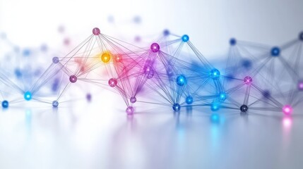 Fototapete - Abstract connections in a colorful network design featuring glowing spheres and lines that symbolize data, technology, and modern communication concepts in a digital space.