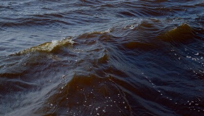 Poster - Close-Up View of Gentle Brownish Waves with Sparkling Droplets on Windy Water Surface, Capturing Natural Aquatic Textures for Calm Themes