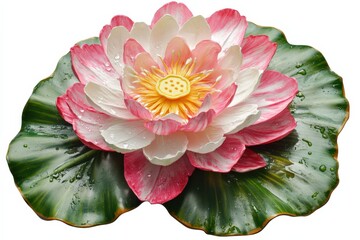 Poster - pink and white lotus flower with green leaves