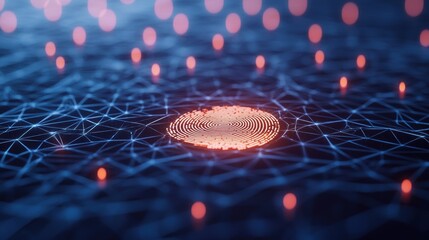 Poster - Abstract Digital Network with Glowing Elements and Fingerprint Patterns