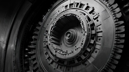 Fototapete - Close-up of a complex mechanical component, likely from an industrial machine or engine.