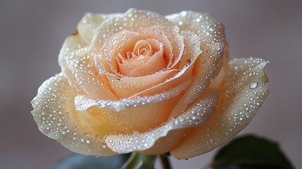 Wall Mural - Close-up of a peach rose with water droplets.