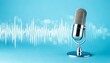 © sakda - Radio podcast or recording studio microphone with audio wave design.