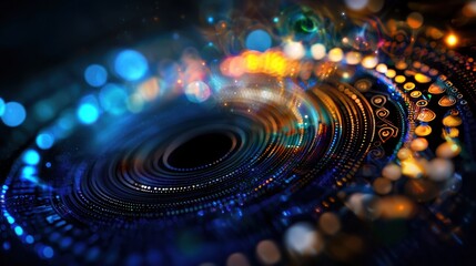 Poster - A colorful, swirling pattern of dots and lines that resembles a black hole