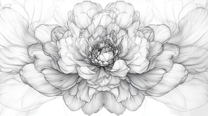 Wall Mural - Delicate Line Art Peony Flower Detailed Petals