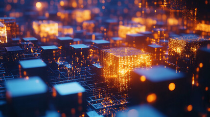Leinwandbilder - Dynamic blocks of light in an abstract digital space showcasing technology concepts