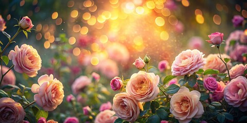 Wall Mural - Long Exposure Garden Roses Border - Soft Focus Dreamy Floral Photography